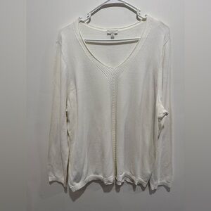 Talbots Cream V-Neck Lightweight Knit Sweater